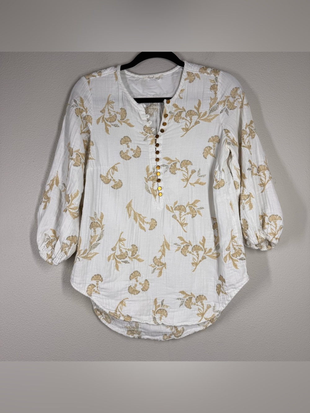 Anthropologie Floreat Atley Embroidered Blouse Gauze Cotton Boho Floral Top Med